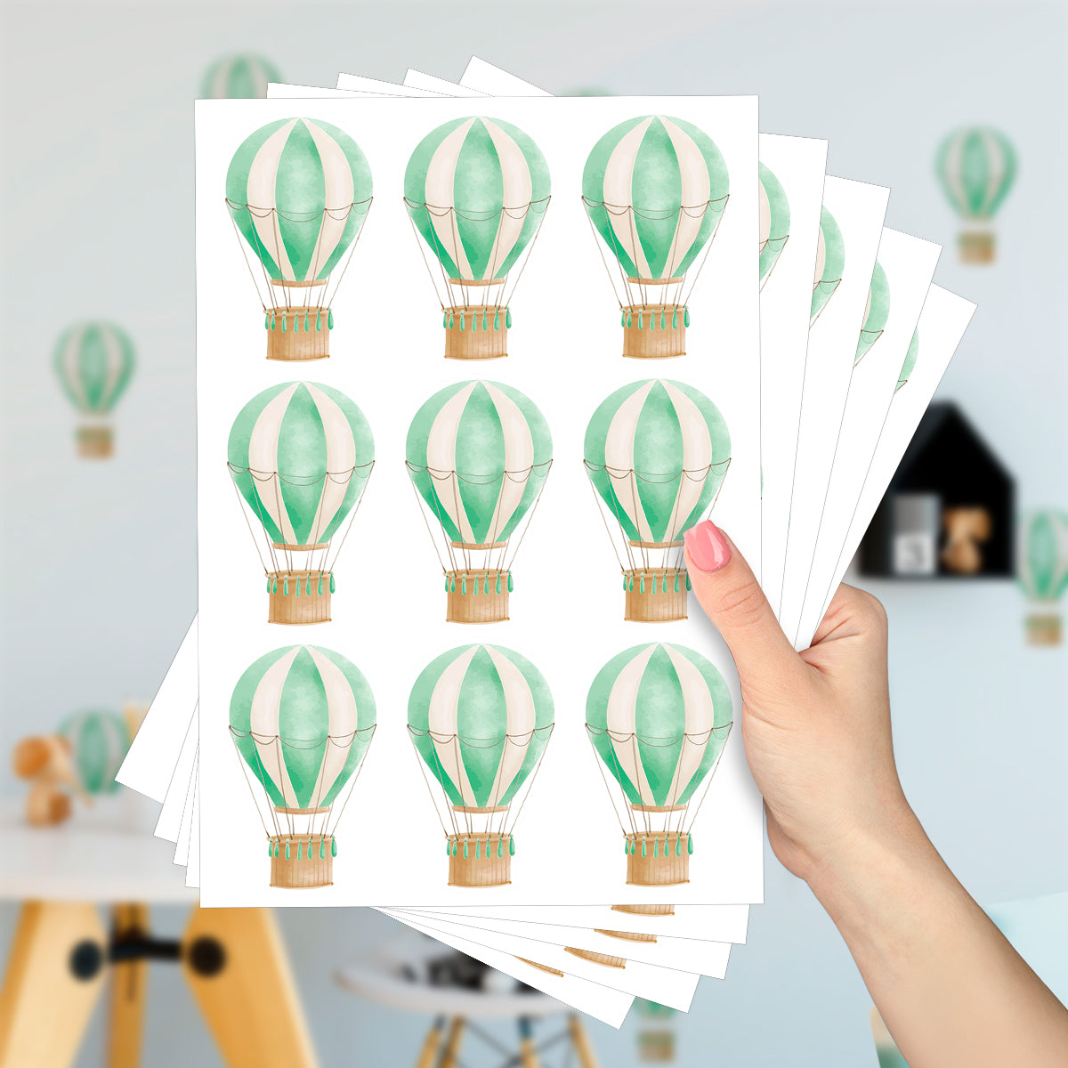 Cartela Adesiva Mini Balões Aquarela Verde Menta