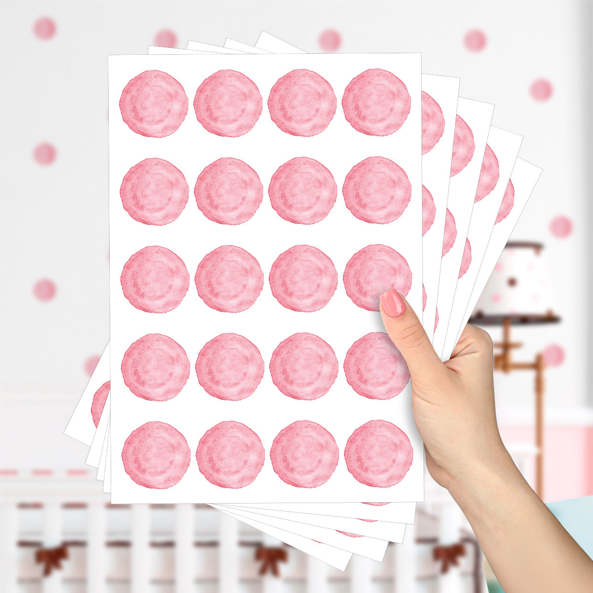 Cartela Adesiva Bolinhas Aquarela Rosa