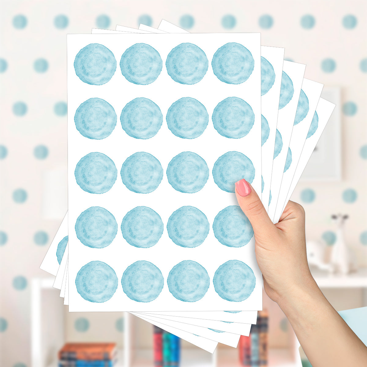 Cartela Adesiva Bolinhas Aquarela Azul Bebê