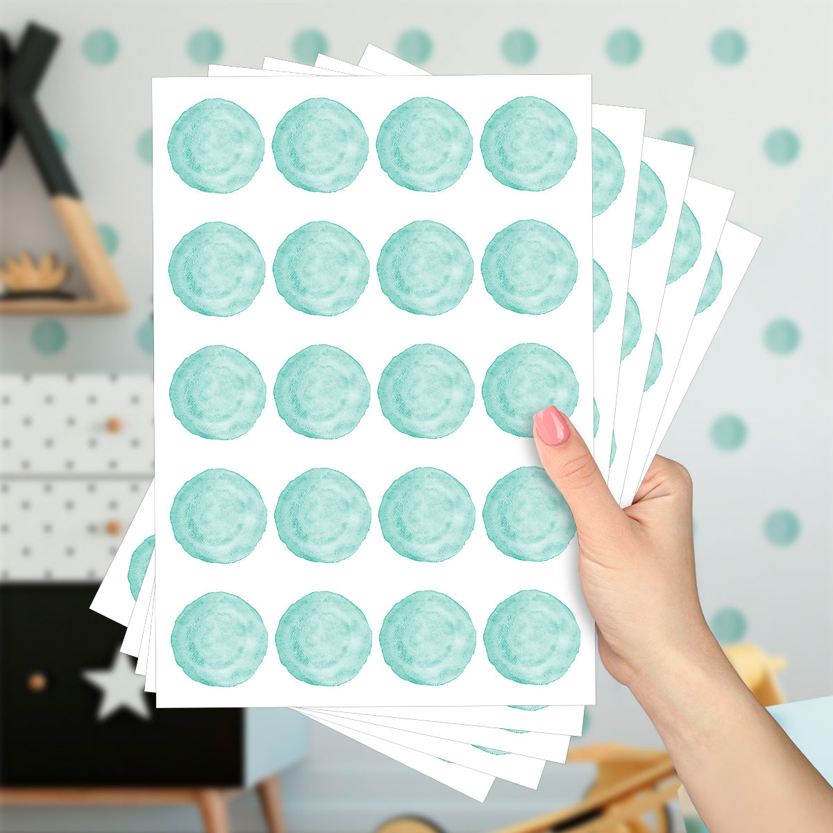 Cartela Adesiva Bolinhas Aquarela Oceano