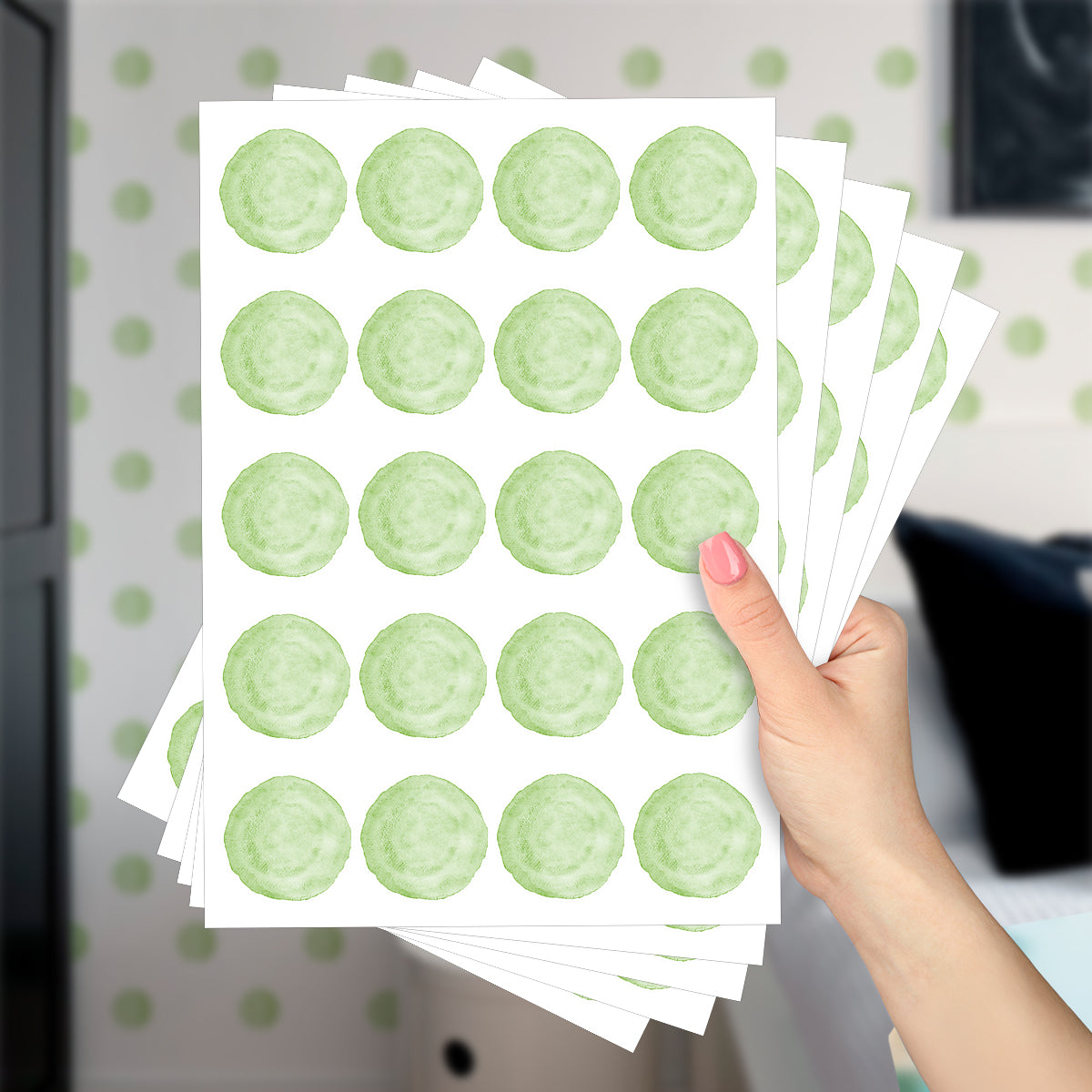 Cartela Adesiva Bolinhas Aquarela Verde Menta