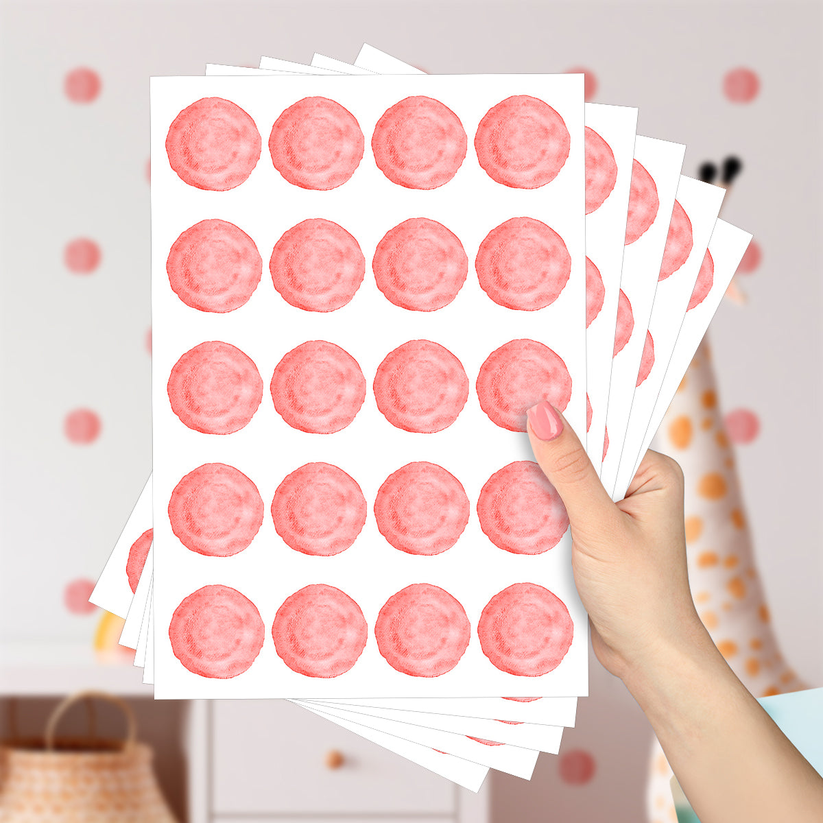 Cartela Adesiva Bolinhas Aquarela Cereja