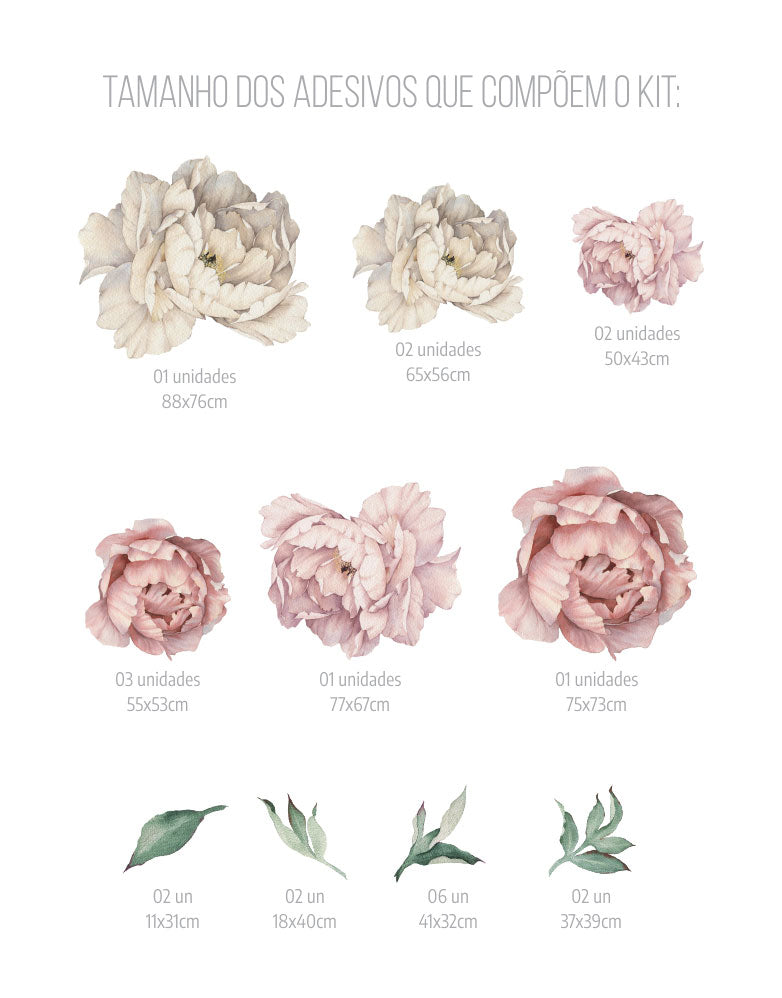 Adesivo Decorativo Kit Flores Peônias