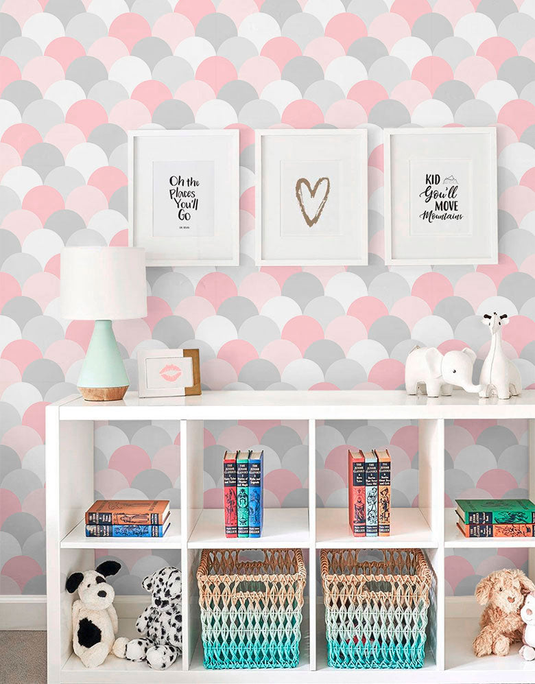 Papel de Parede Adesivo Escamas Rosa e Cinza