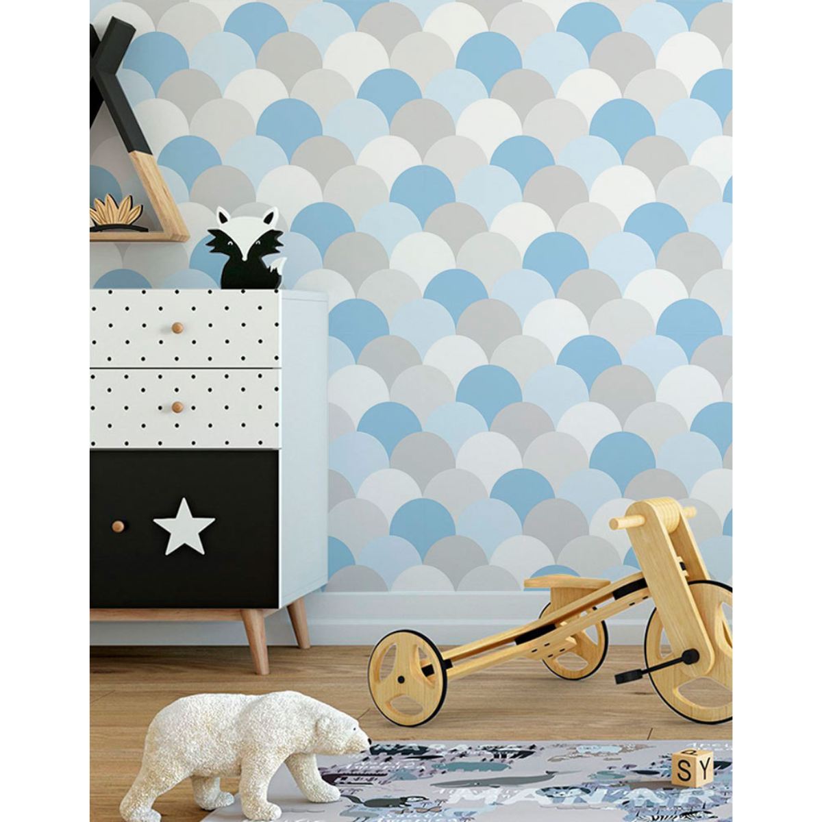 Papel de Parede Adesivo Escamas Azul E Cinza