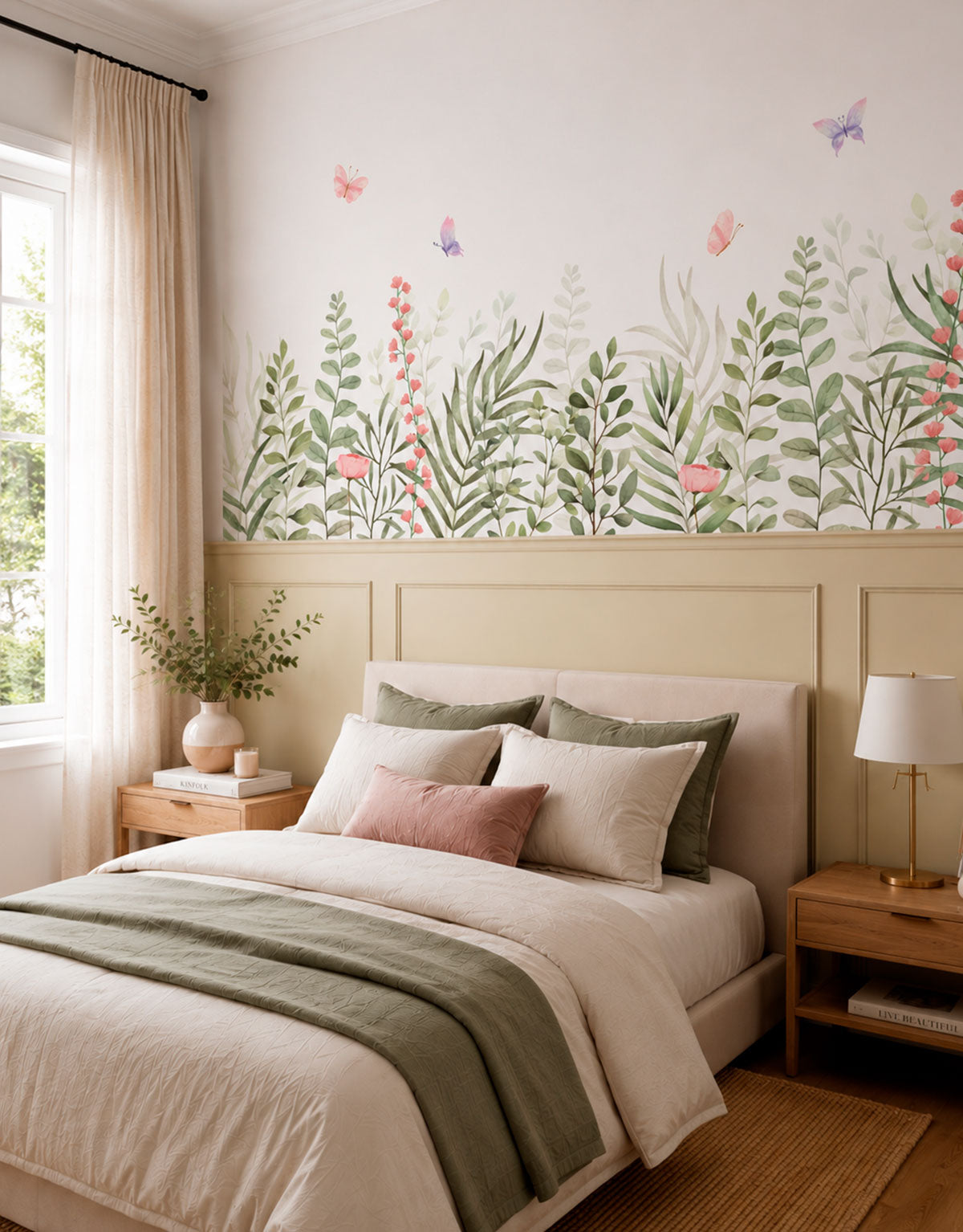 Painel Adesivo Meia Parede Jardim Silvestre Rosê