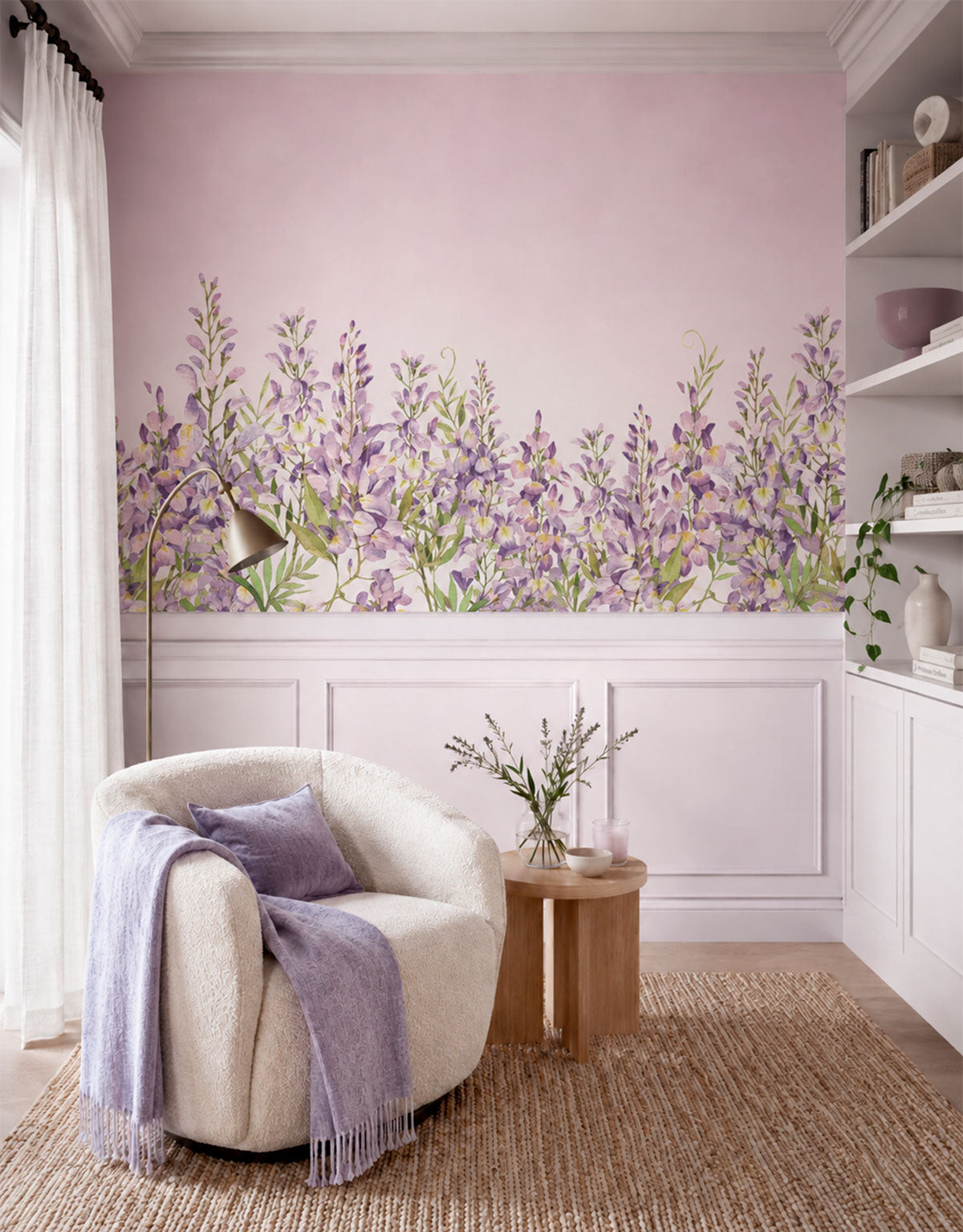 Painel Adesivo Meia Parede Flores Silvestres Lilás