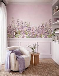 Painel Adesivo Meia Parede Flores Silvestres Lilás
