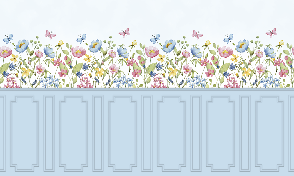 Painel de Parede Adesivo Boiserie Jardim Azul