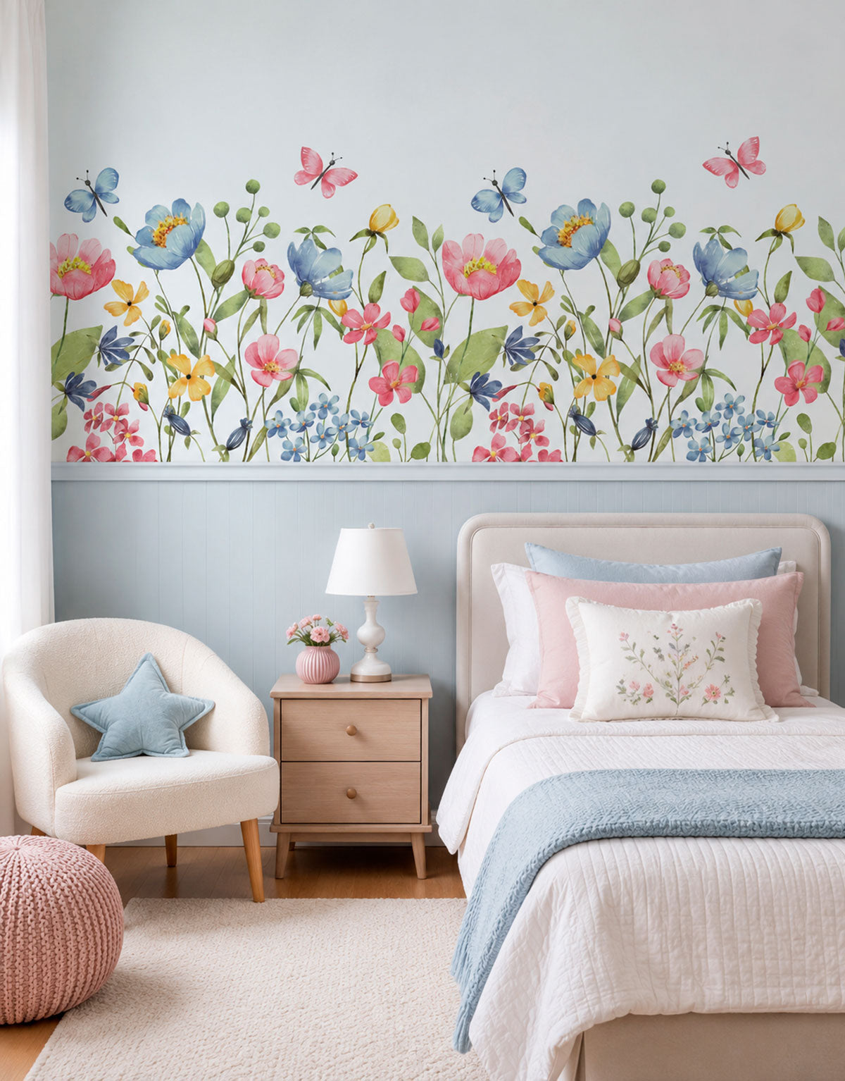 Painel Adesivo Meia Parede Flores Silvestres Coloridas