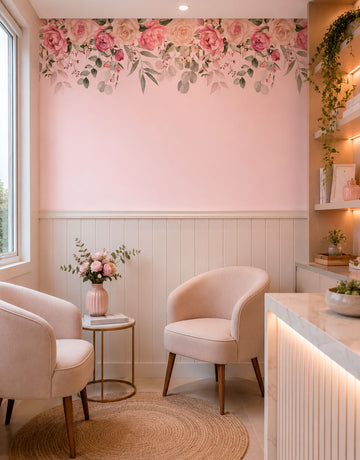 Painel Adesivo Meia Parede Floral Rosé