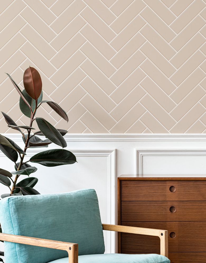 Papel de Parede Brick ZigZag Champagne