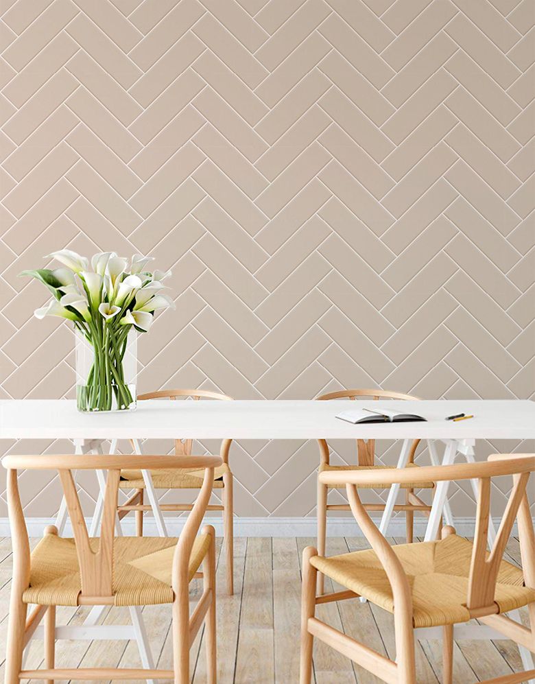 Papel de Parede Brick ZigZag Champagne