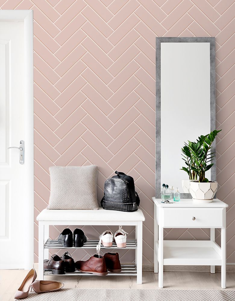 KIT DE 3 ROLOS - 1,50m x 50cm - Papel de Parede Adesivo Brick ZigZag Blush