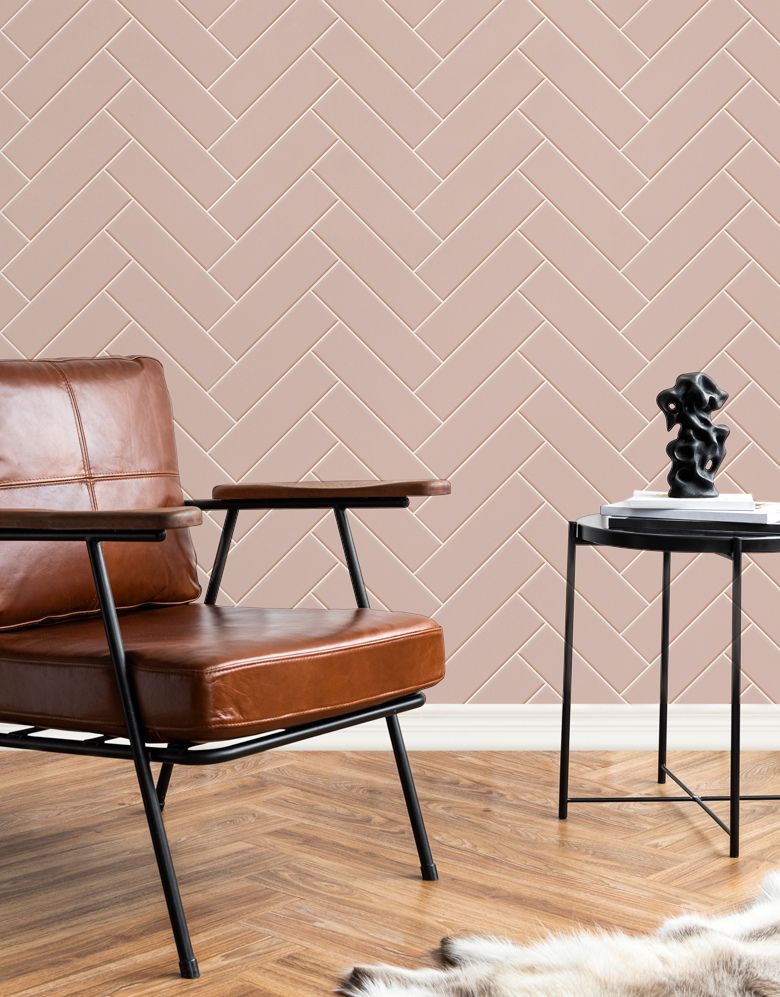 KIT DE 3 ROLOS - 3,00m x 50cm - Papel de Parede Adesivo Brick ZigZag Blush