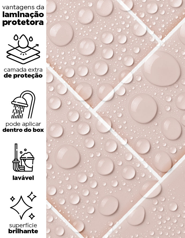 KIT DE 3 ROLOS - 3,00m x 50cm - Papel de Parede Adesivo Brick ZigZag Blush