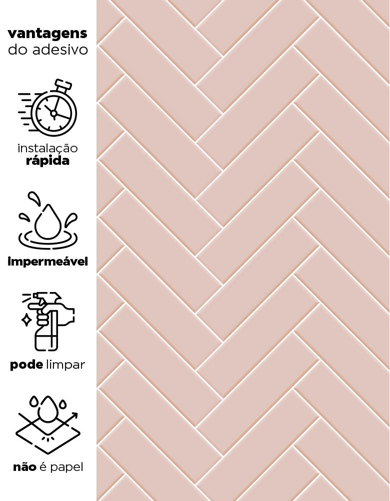 KIT DE 3 ROLOS - 3,00m x 50cm - Papel de Parede Adesivo Brick ZigZag Blush
