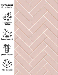 KIT DE 3 ROLOS - 3,00m x 50cm - Papel de Parede Adesivo Brick ZigZag Blush