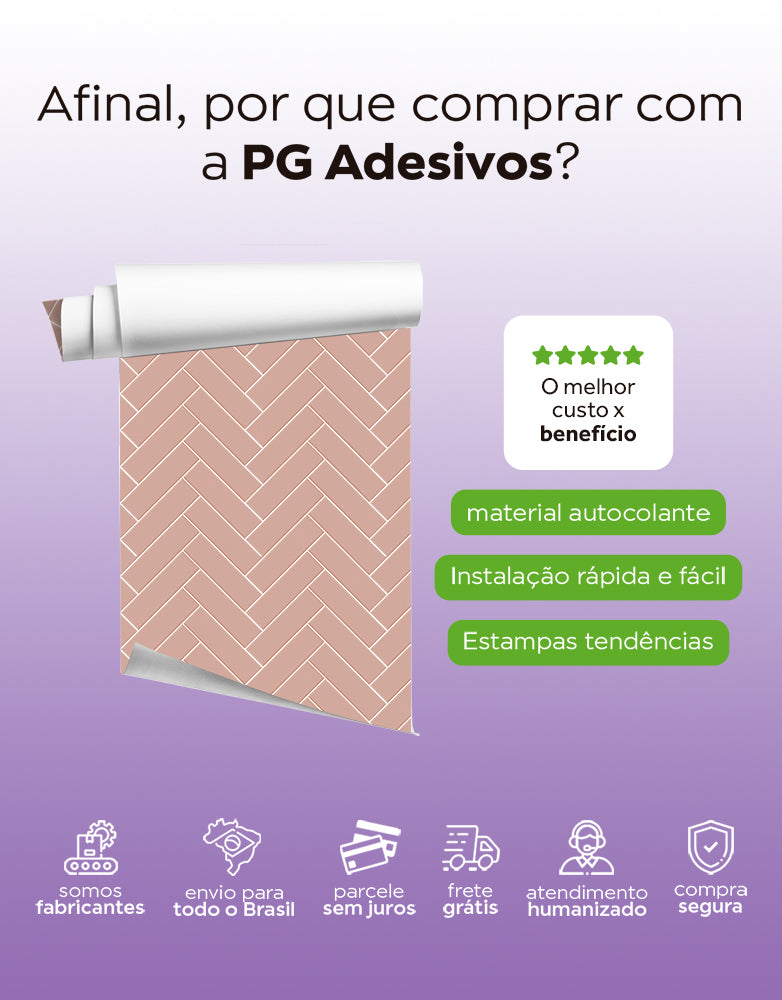 KIT DE 8 ROLOS - 1,00m x 50cm - Papel de Parede Adesivo Brick ZigZag Blossom