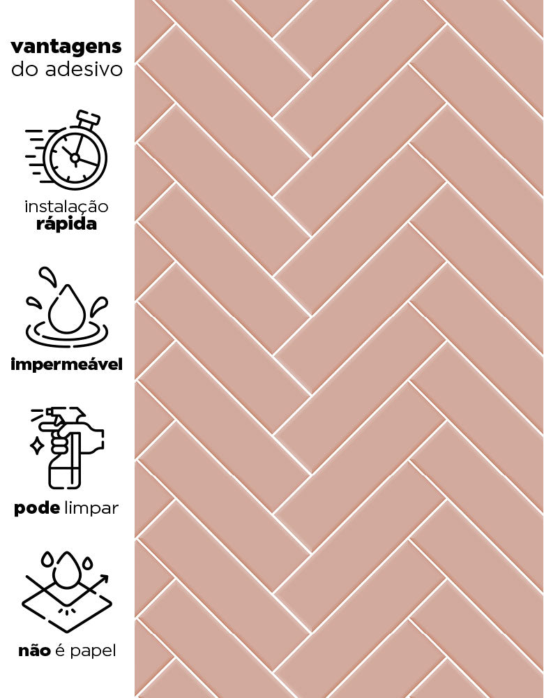 KIT DE 8 ROLOS - 1,00m x 50cm - Papel de Parede Adesivo Brick ZigZag Blossom