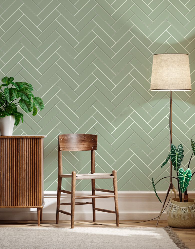 KIT DE 7 ROLOS - 1,00m x 50cm - Papel de Parede Adesivo Brick ZigZag Menta