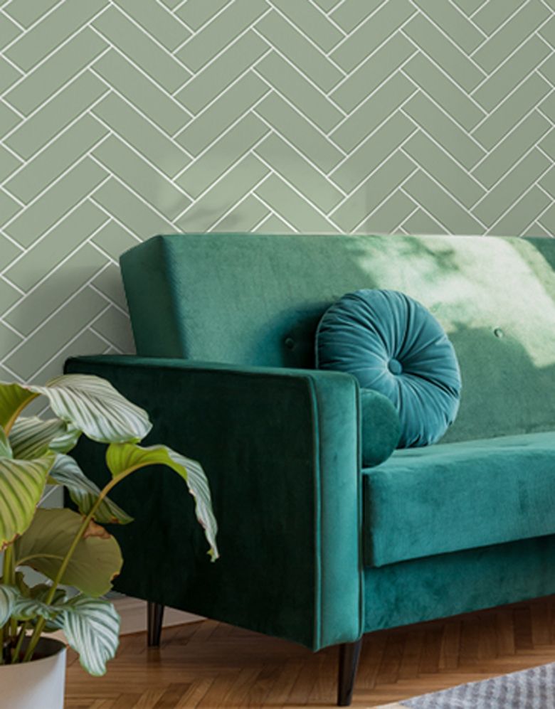 KIT DE 7 ROLOS - 1,00m x 50cm - Papel de Parede Adesivo Brick ZigZag Menta
