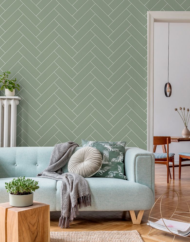 KIT DE 7 ROLOS - 1,00m x 50cm - Papel de Parede Adesivo Brick ZigZag Menta