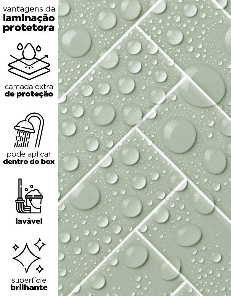 KIT DE 7 ROLOS - 1,00m x 50cm - Papel de Parede Adesivo Brick ZigZag Menta