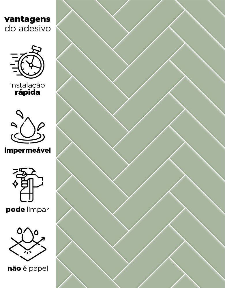 KIT DE 7 ROLOS - 1,00m x 50cm - Papel de Parede Adesivo Brick ZigZag Menta