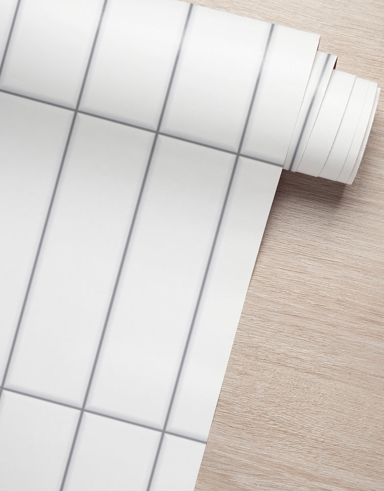 KIT DE 8 ROLOS - 1,00m x 50cm - Papel de Parede de Azulejo Brick Vertical Snow
