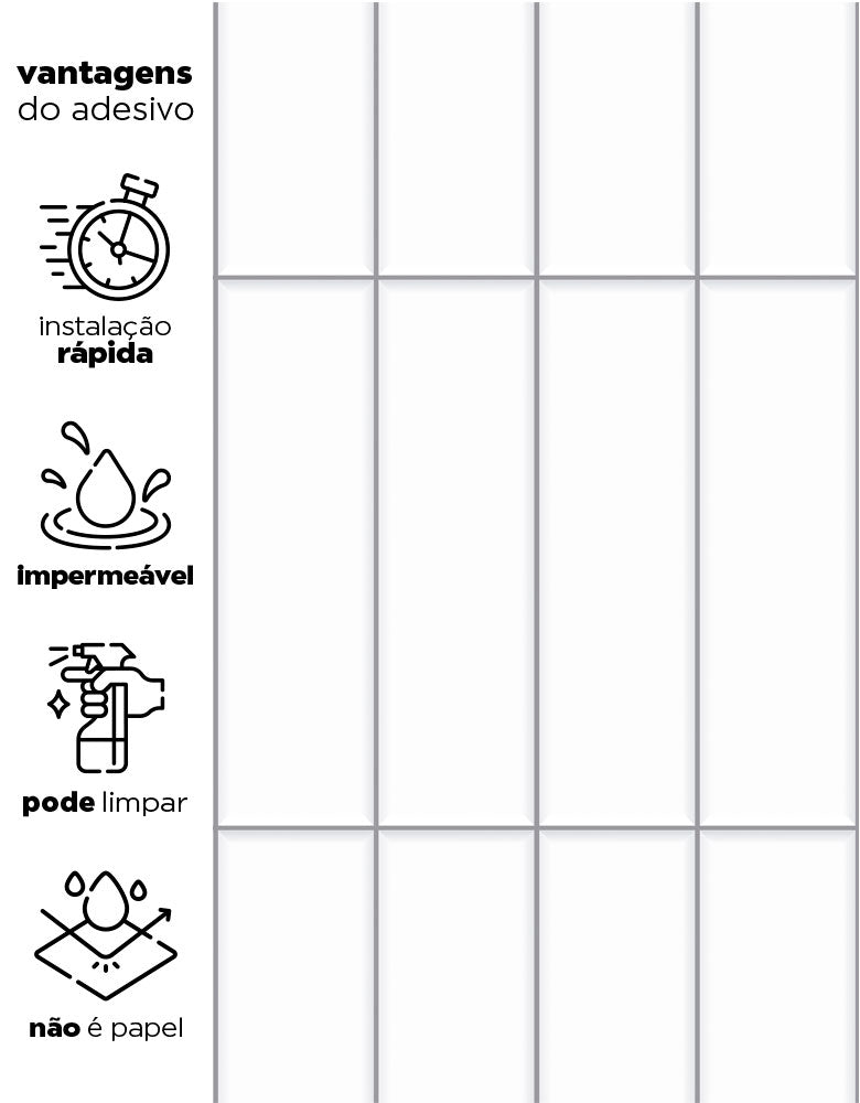 KIT DE 8 ROLOS - 1,00m x 50cm - Papel de Parede de Azulejo Brick Vertical Snow