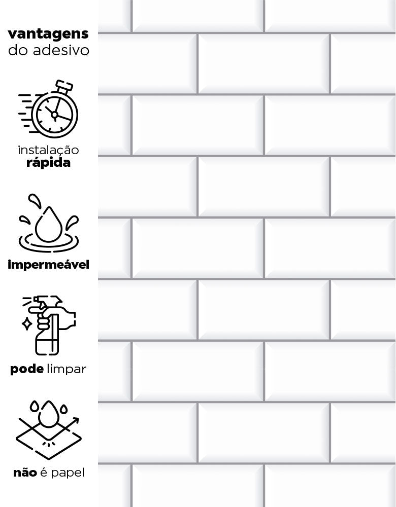 KIT DE 6 ROLOS - 1,00m x 50cm - Papel de Parede Adesivo Brick Metro Snow