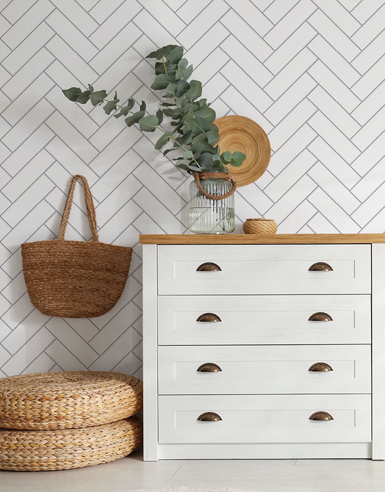 Papel de Parede Adesivo Brick ZigZag Snow