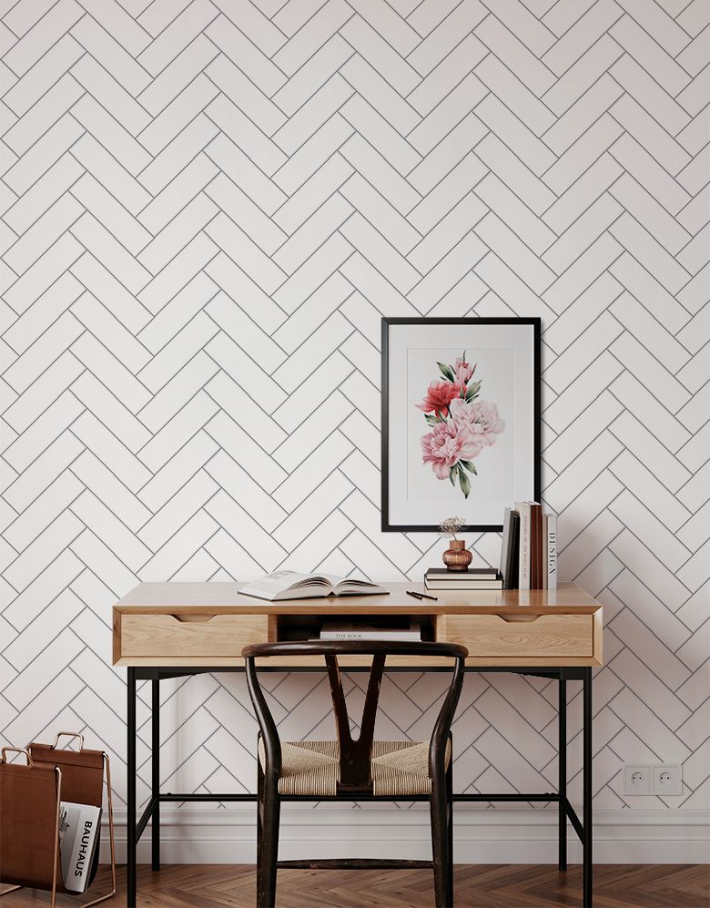 KIT DE 5 ROLOS - 3,00m x 50cm - Papel de Parede Adesivo Brick ZigZag Snow