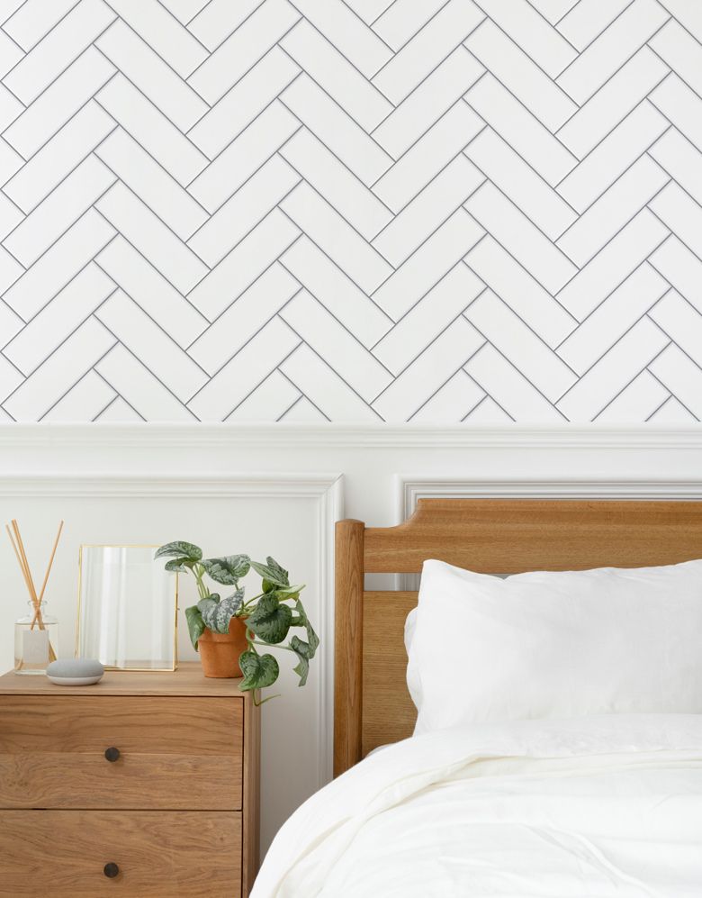 KIT DE 5 ROLOS - 3,00m x 50cm - Papel de Parede Adesivo Brick ZigZag Snow