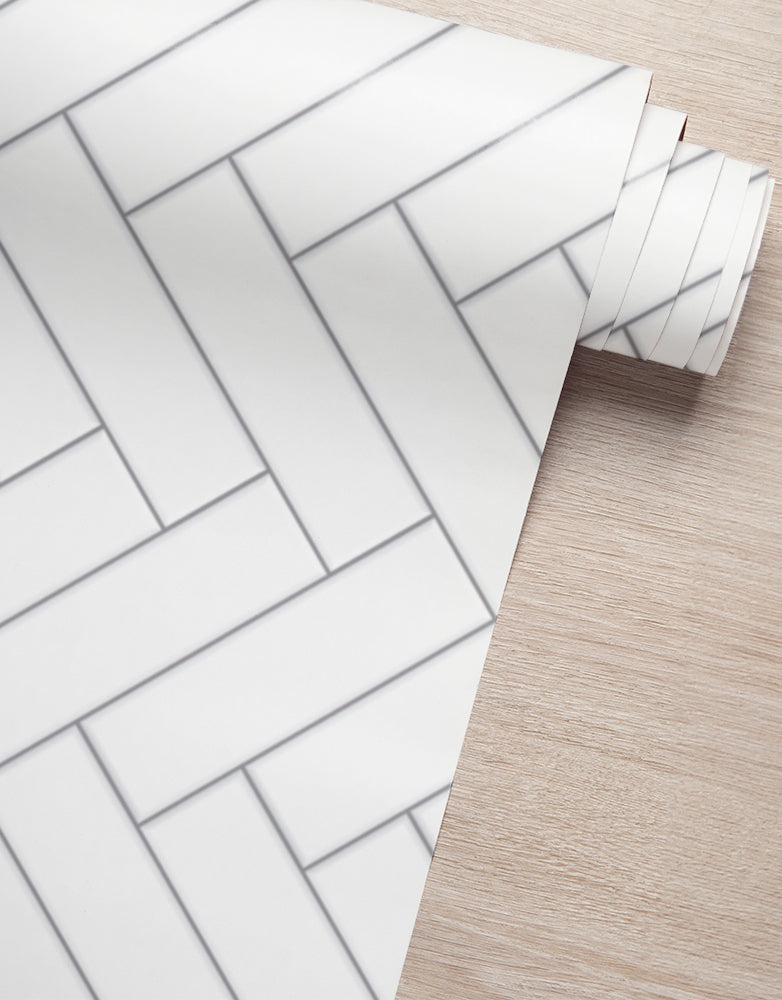 KIT DE 5 ROLOS - 3,00m x 50cm - Papel de Parede Adesivo Brick ZigZag Snow
