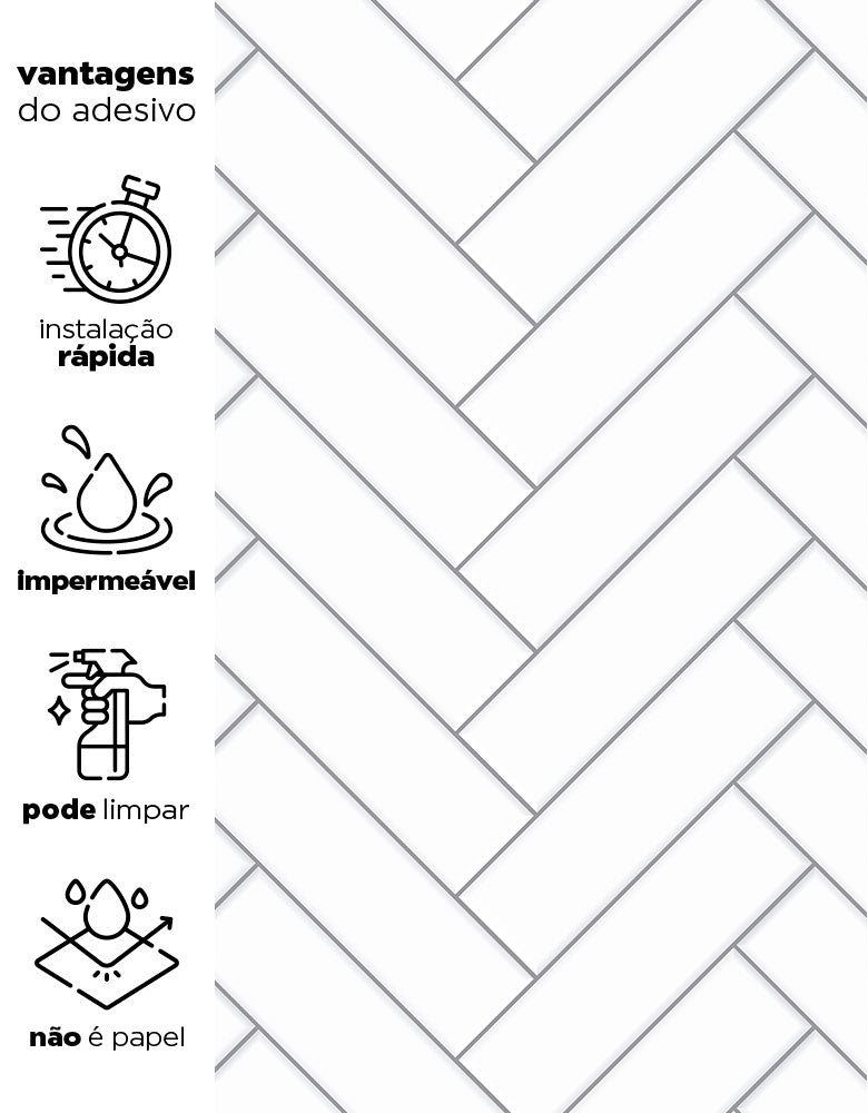 KIT DE 5 ROLOS - 3,00m x 50cm - Papel de Parede Adesivo Brick ZigZag Snow