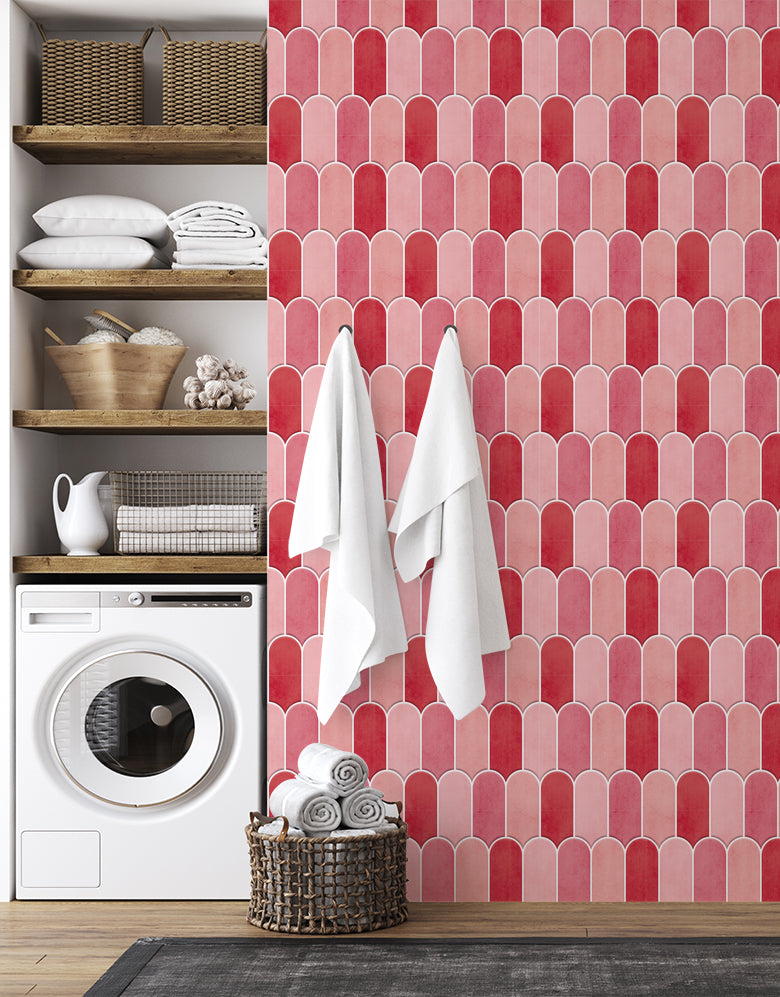 Papel de Parede Adesivo Bricks Escamas Azaléia Rosa