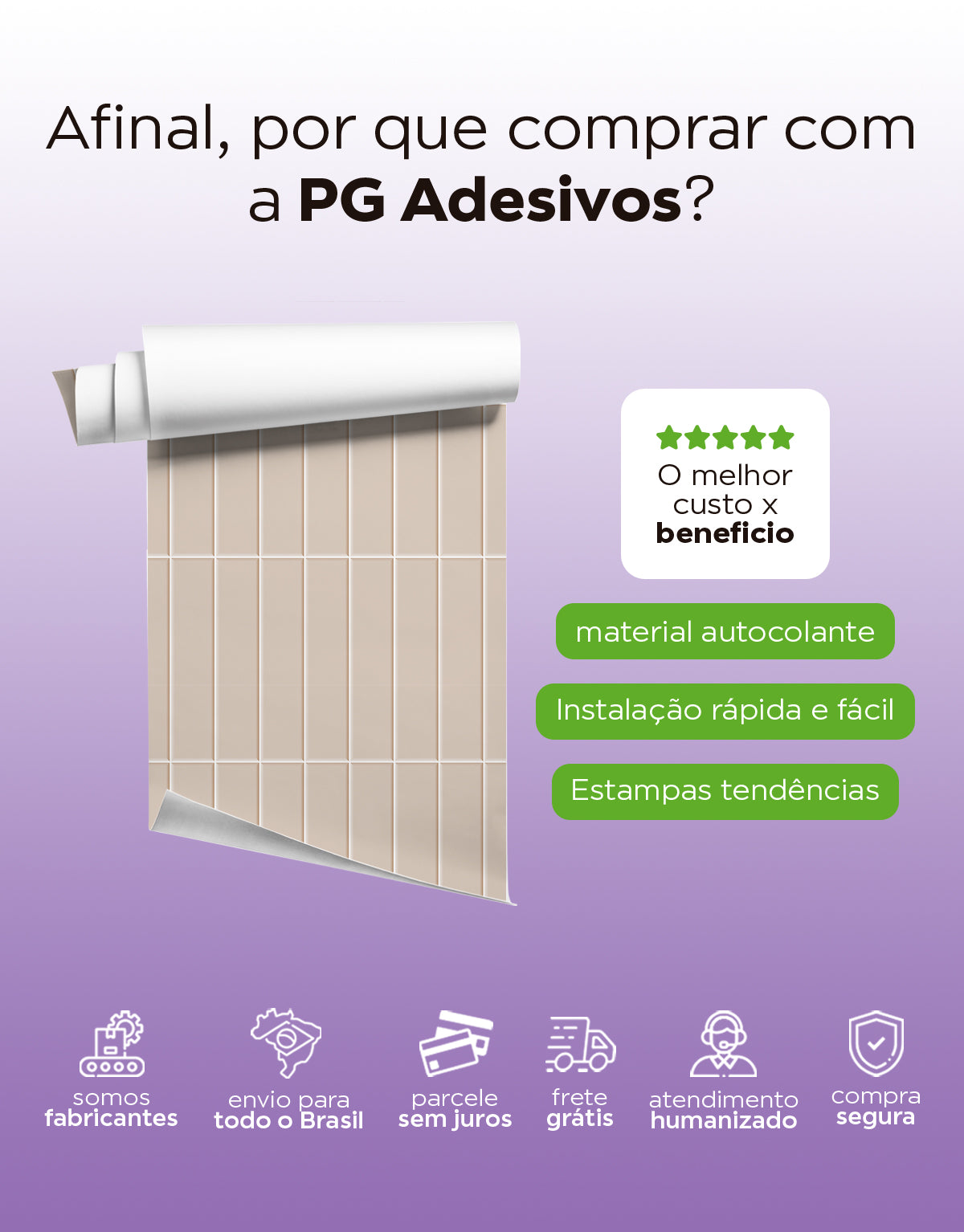KIT DE 5 ROLOS - 1,50m x 50cm - Papel de Parede Brick Vertical Champagne
