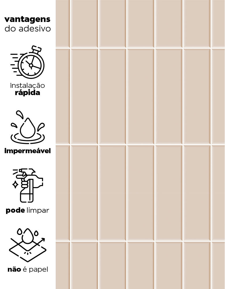 KIT DE 5 ROLOS - 1,50m x 50cm - Papel de Parede Brick Vertical Champagne
