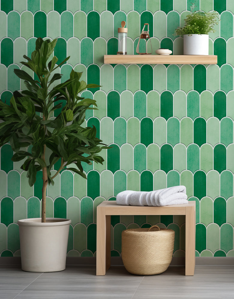 KIT DE 6 ROLOS - 2,50m x 50cm - Papel de Parede Adesivo Bricks Escamas Verde Folha
