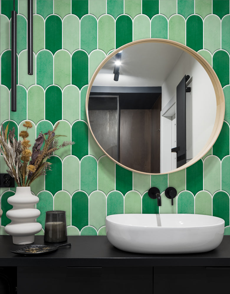 KIT DE 6 ROLOS - 2,50m x 50cm - Papel de Parede Adesivo Bricks Escamas Verde Folha