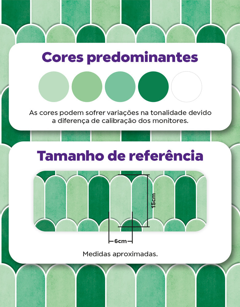 KIT DE 6 ROLOS - 2,50m x 50cm - Papel de Parede Adesivo Bricks Escamas Verde Folha