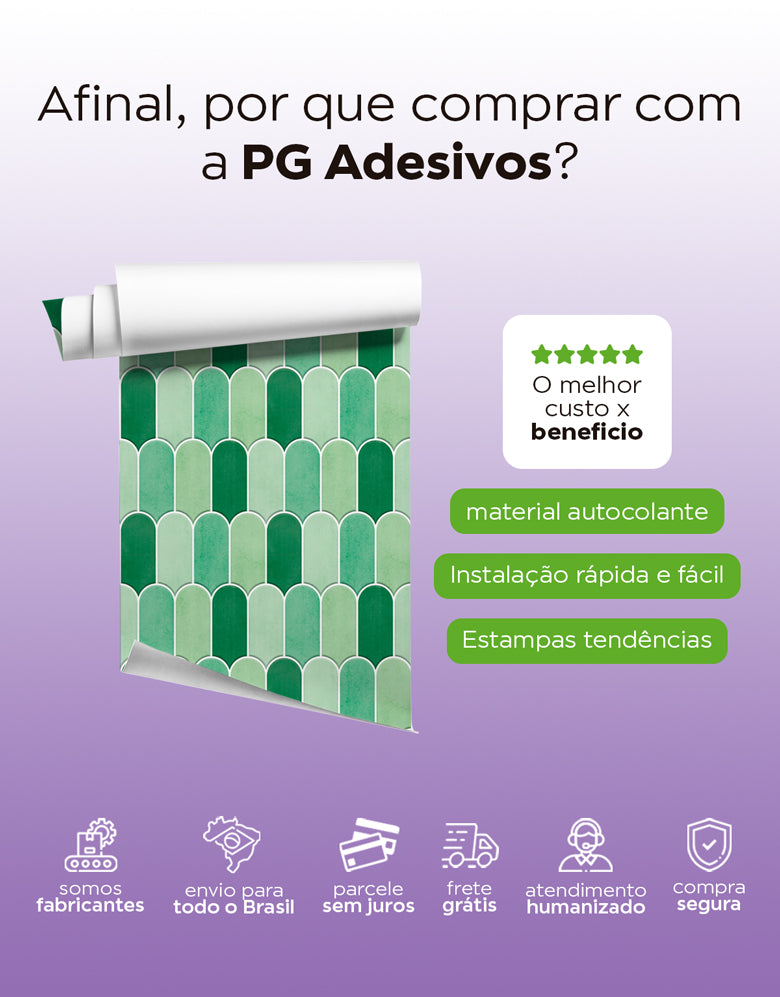 KIT DE 6 ROLOS - 2,50m x 50cm - Papel de Parede Adesivo Bricks Escamas Verde Folha