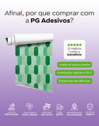KIT DE 6 ROLOS - 2,50m x 50cm - Papel de Parede Adesivo Bricks Escamas Verde Folha