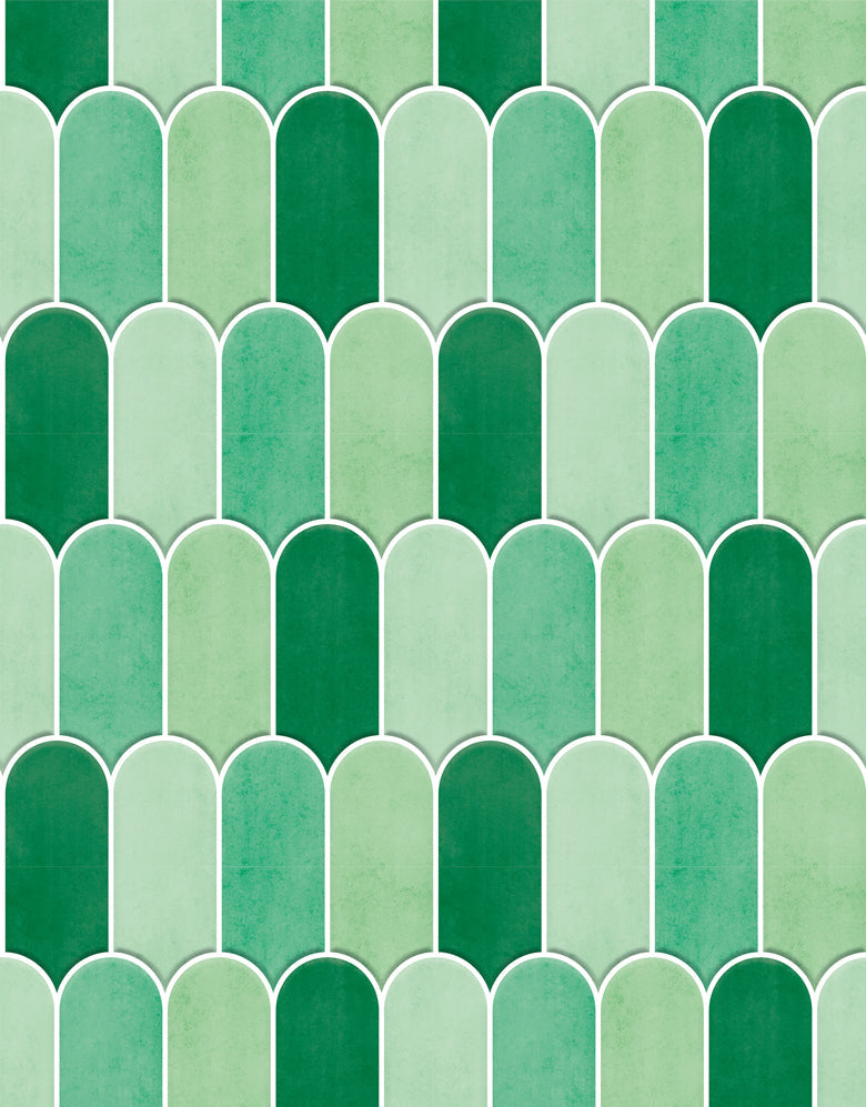 KIT DE 6 ROLOS - 2,50m x 50cm - Papel de Parede Adesivo Bricks Escamas Verde Folha
