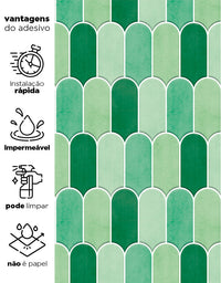 KIT DE 2 ROLOS - 3,00m x 50cm - Papel de Parede Adesivo Bricks Escamas Verde Folha