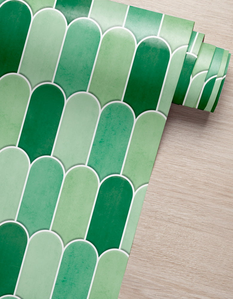 KIT DE 6 ROLOS - 2,50m x 50cm - Papel de Parede Adesivo Bricks Escamas Verde Folha