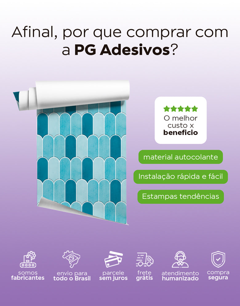 KIT DE 2 ROLOS - 3,00m x 50cm - Papel de Parede Adesivo Bricks Escamas Céu Azul
