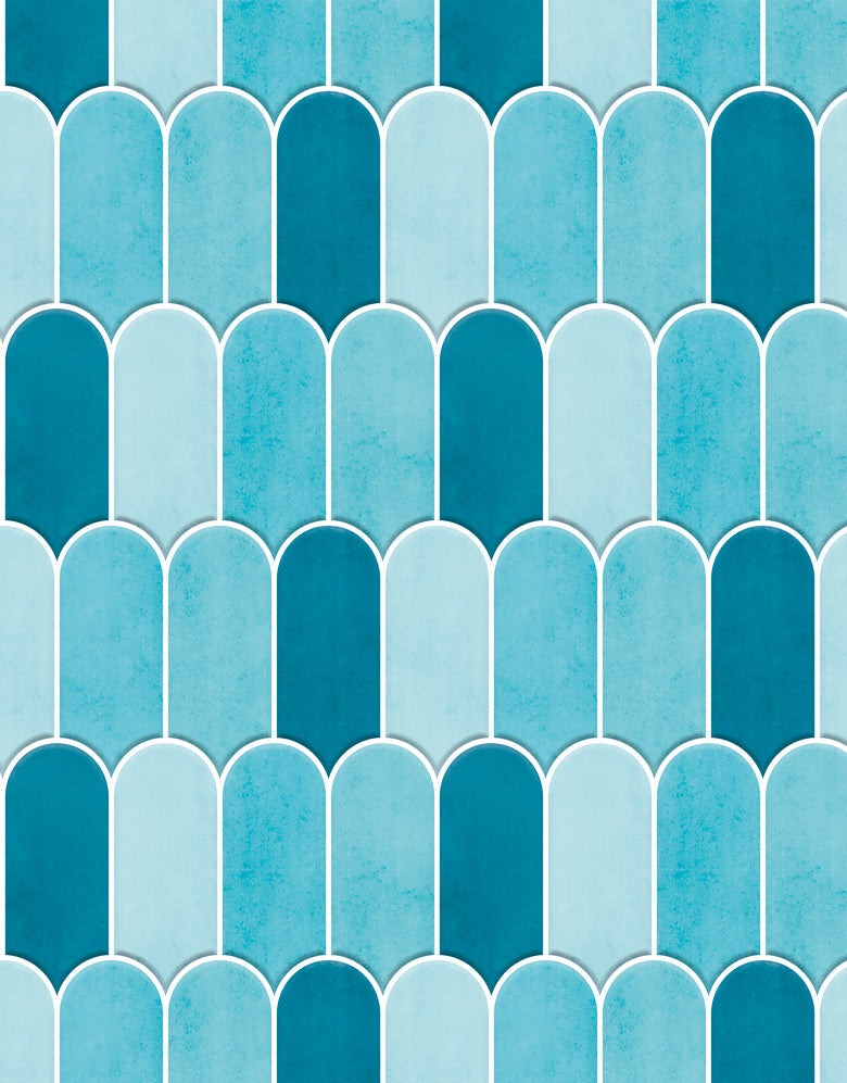 KIT DE 2 ROLOS - 3,00m x 50cm - Papel de Parede Adesivo Bricks Escamas Céu Azul